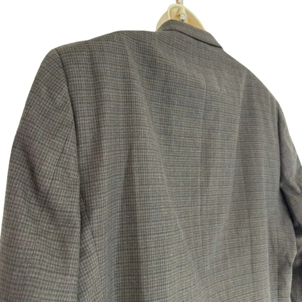 Chaps Brown Plaid Suit Jacket Blazer Lined Single Breast Two Button sz 46 R